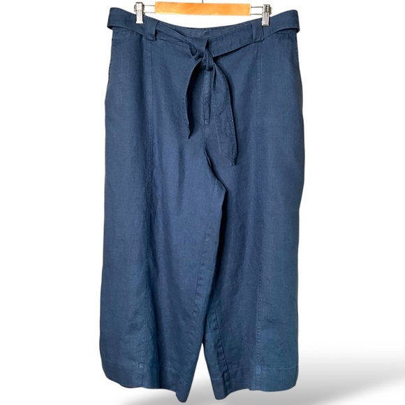CONTEMPORAINE par SIMONS 100% Organic Linen Wide Leg Cropped Pants w/ Belt Sz 14 - Picture 1 of 9